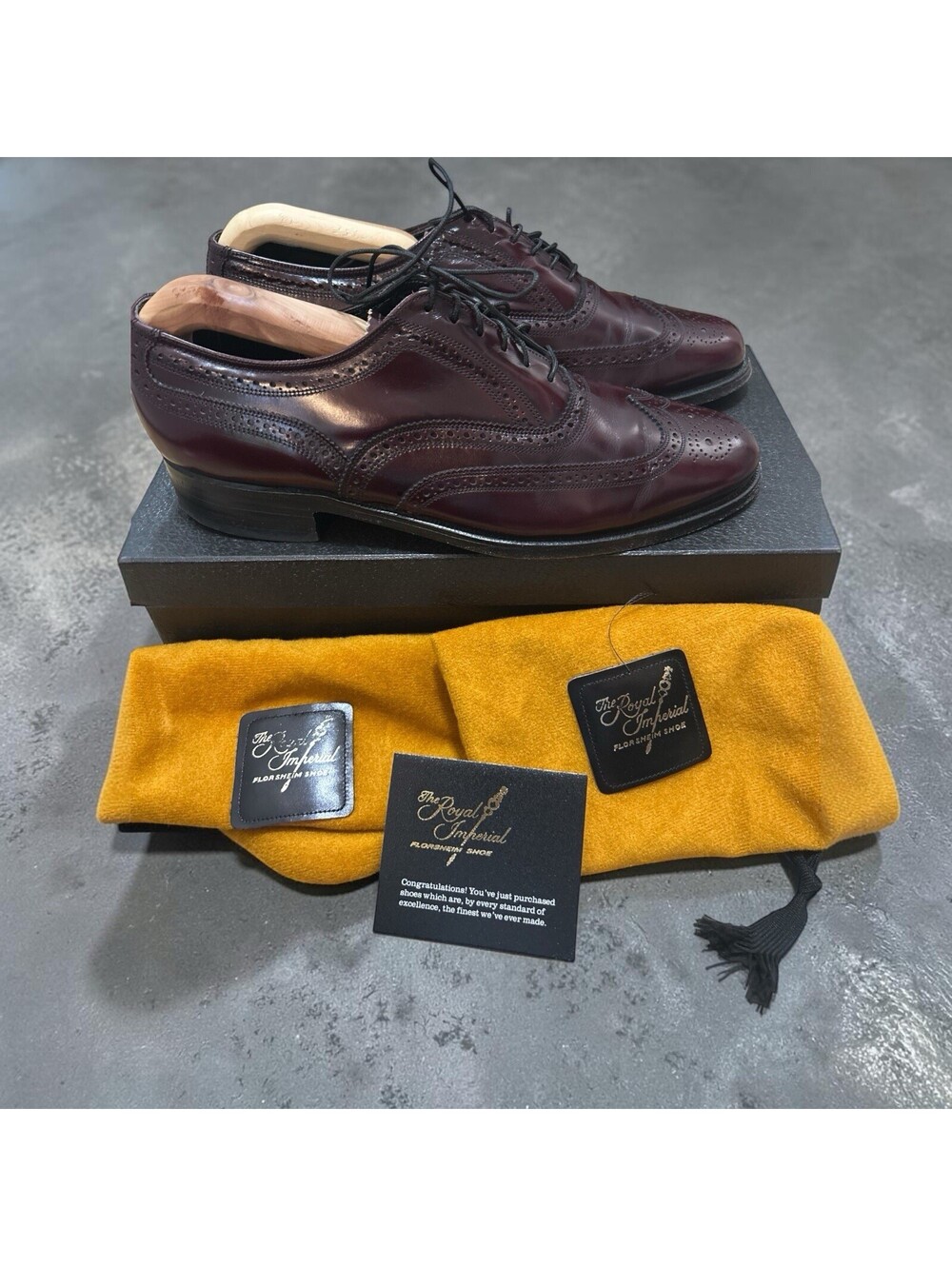 Vintage Florsheim Imperial Wingtip Oxford Dress Shoes 10D Brogue Formal Luxury